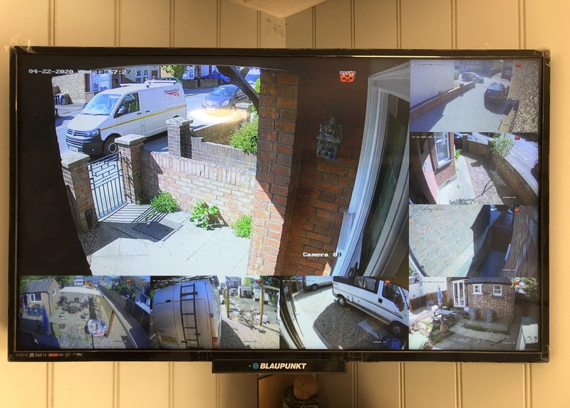 Monitor showing 8 x cameras covering te perimeter of the property..JPG
